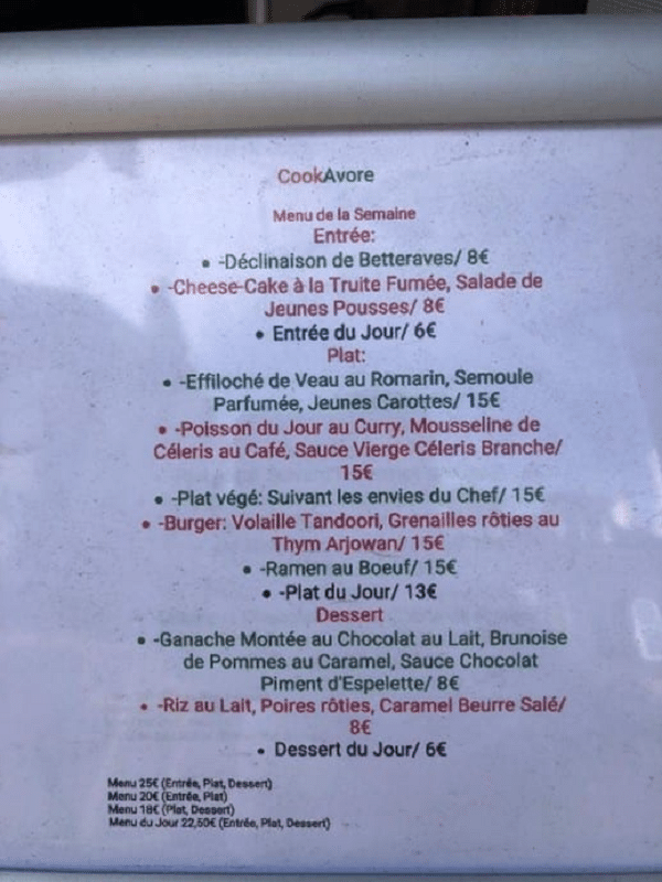 French Menu List